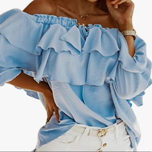 Tops - Super cute woman off shoulder ruffle blouse tops